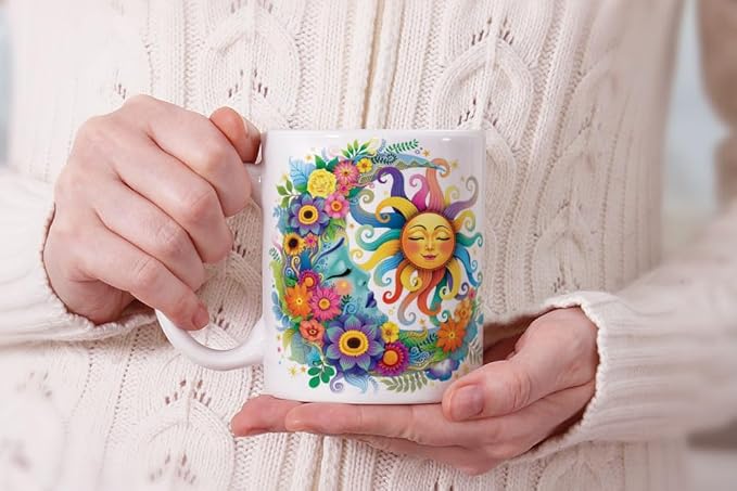 MUGBREW Colorful Sad Moon Happy Sun Ceramic Coffee Mug Tea Cup, 11 OZ