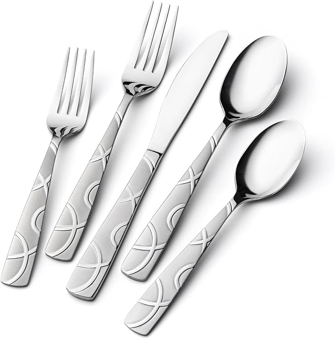 HIKAA 60PCS Stainless Steel Silverware Set, Modern Flatware Set for Kitchen, Mirror Polished Cutlery Set with Forks, Spoons and Knives,Dishwasher Safe