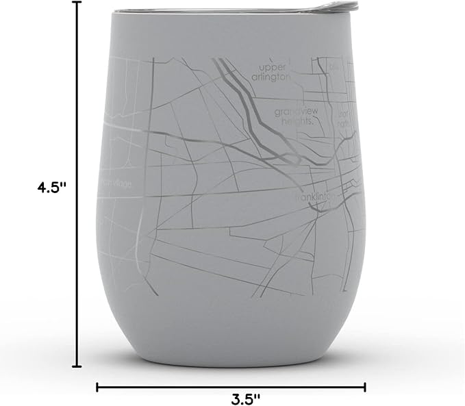 Well Told Engraved Columbus Ohio Map Insulated Wine Tumbler, Etched Stainless Steel Cup (12 oz, Dockside Gray) City Map Insulated Tumbler, Custom Insulated Tumbler, Outdoor Drinkware