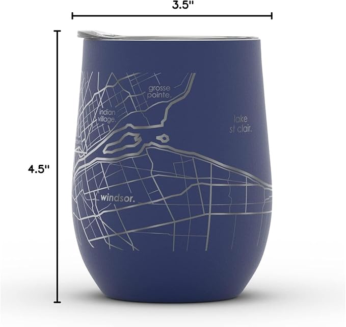 Well Told Engraved Detroit Michigan Map Insulated Wine Tumbler, Etched Stainless Steel Cup (12 oz, Midnight Blue) City Map Insulated Tumbler, Custom Insulated Tumbler, Outdoor Drinkware