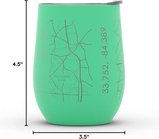 Well Told Engraved Atlanta Georgia Map Insulated Wine Tumbler, Etched Stainless Steel Cup (12 oz, Sunday Green) City Map Insulated Tumbler, Custom Insulated Tumbler, Outdoor Drinkware