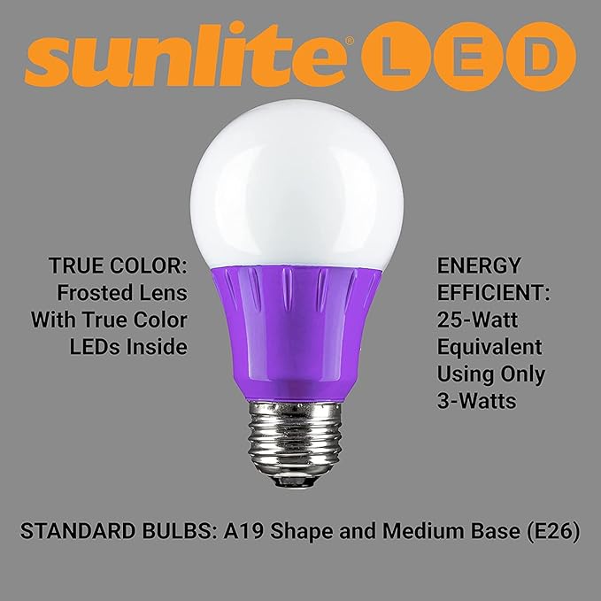 Sunlite 41520-SU LED Decorative 3 Watt (25W Equivilant) Holiday Light Bulb, Halloween Lighting, 120 Volt E26 Medium Base, Non-Dimmable, UL Listed, Orange and Purple 4 Pack