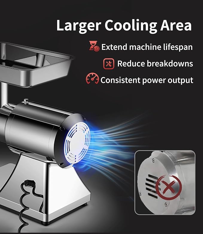 #12 Electric Meat Grinder Heavy Duty, 1.3 HP Stainless Steel Commercial Meat Grinder Machine with Sausage Tube for Deer Processing, Pet Food