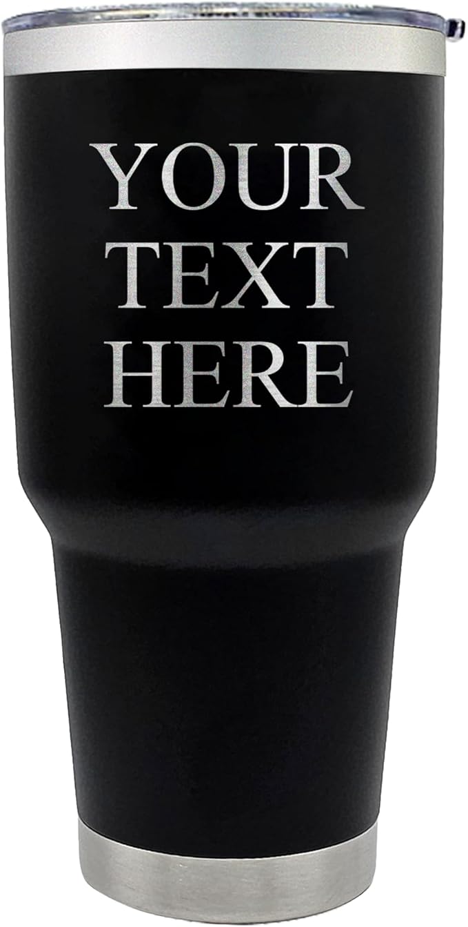 Custom Engraved 30 oz Black Tumbler - Personalized Stainless Steel Insulated Travel Mug with Custom Text
