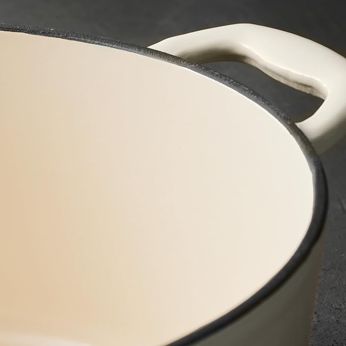 Tramontina Bestow Enameled Cast Iron Saucier Pan with Lid, 3-quart, Latte with Gold Knob