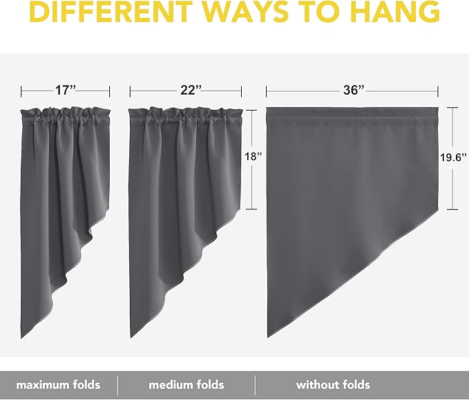 NICETOWN Rustic Kitchen Swag Curtain Valances, Breathable Rod Pocket Blackout Window Tiers, Soft Farmhouse Window Decor for Cafe, Living Room (2 Panels, Grey, Each Panel 36" Wide x 45" Long)