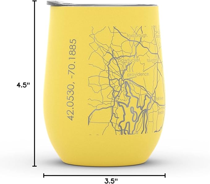 Well Told Engraved Cape Cod Massachusetts Map Insulated Wine Tumbler, Etched Stainless Steel Cup (12 oz, Sunrise Yellow) City Map Insulated Tumbler, Custom Insulated Tumbler, Outdoor Drinkware