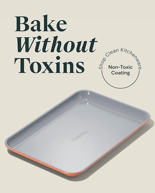 Caraway Nonstick Ceramic Small Baking Sheet (9x13β) β Non-Toxic, PTFE & PFOA Free β Oven Safe β Aluminized Steel Core β Mini Sheet Pan for Baking, Roasting & More - Perracotta