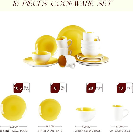 Stoneware Coupe 16pc Dinnerware Set, Outside White + Inside Yellow