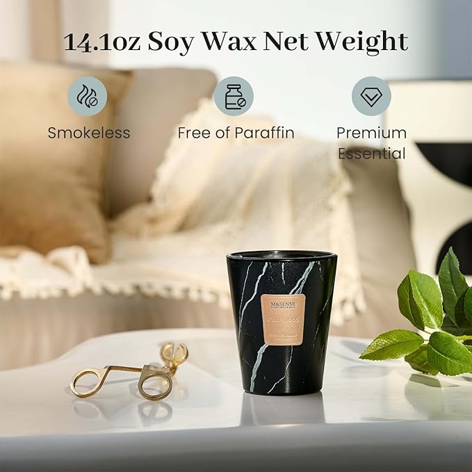 M&SENSE Oud Wood Scented Soy Candle, 3 Wick Highly Scented 14.1 Oz 80H, Aromatherapy Christmas Gift for Women and Men