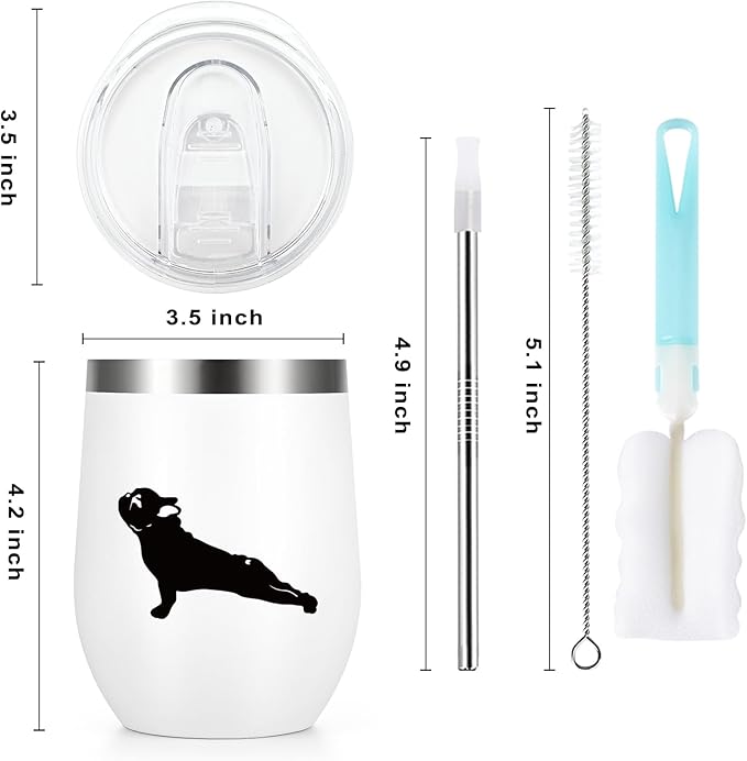 Lifecapido Dog Lover Gifts, French Bulldog Silhouette Insulated Wine Tumbler Set of 2, French Bulldog Gifts for Women Men, Christmas Birthday Gifts for Dog Mom Dad Dog Lovers (12oz, Black&White)