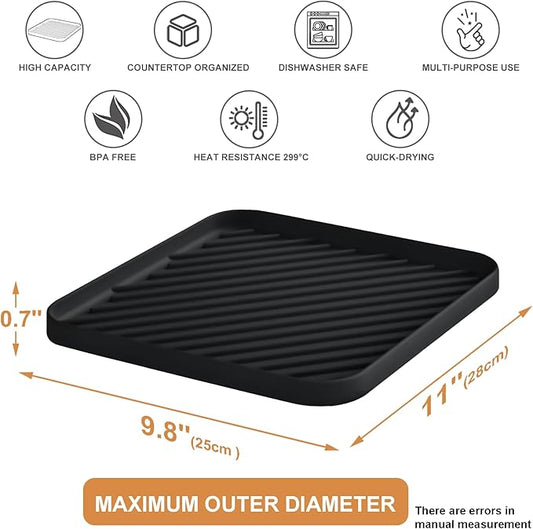 Silicone Organizer Tray for Kitchen Sink and Bathroom, Dishwasher Tray, Versatile Bathroom and Drawer Organizer Trays, Non-Slip Countertop(Black)