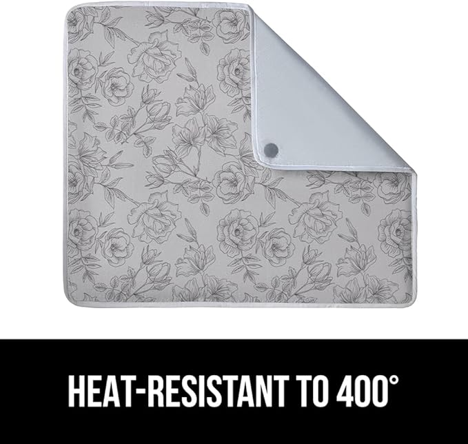 GORILLA GRIP Ironing Mat, Portable Iron Pad, Magnetic Cover for Top of Laundry Washer, Dryer, Table Top, Countertop Blanket, Silicone Coating and Scorch Resistant, Travel Size 28x24, Gray Floral
