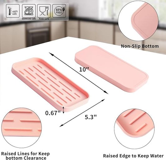 Silicone Kitchen Sink Organizer Tray for Multiple Usage,Easy Clean,Eco-Friendly Sponges Holder for Kitchen Bathroom Counter or Sink,Dish Soap Dispenser,Scrubber,Bottle,Cup Pink 10βx 5.3β