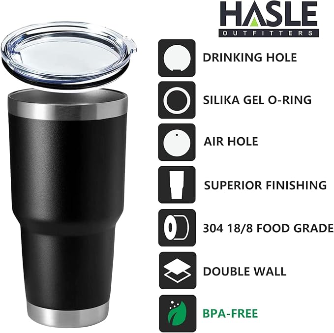 HASLE OUTFITTERS 30oz Stainless Steel Tumbler, Double Wall Vacuum Insulated Travel Mug Tumbler, Durable Insulated Coffee Mug, Gift Box Set (Black, 12)