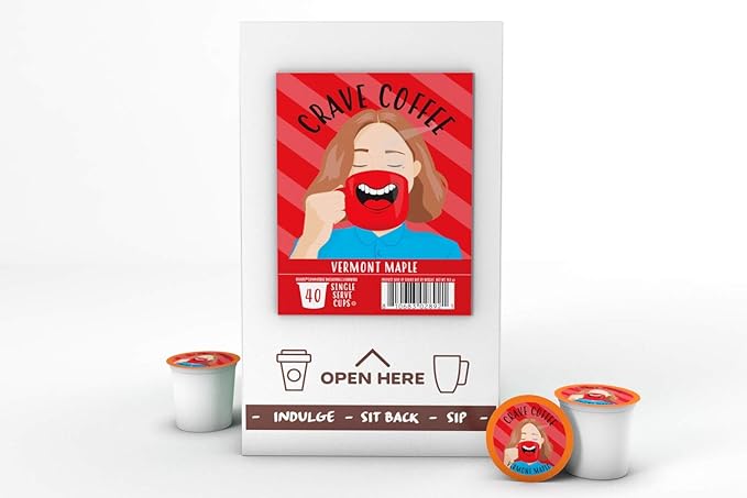 Crave Beverages Flavored Coffee Pods, Compatible with 2 K-Cup Brewers, Vermont Maple, 40 Count