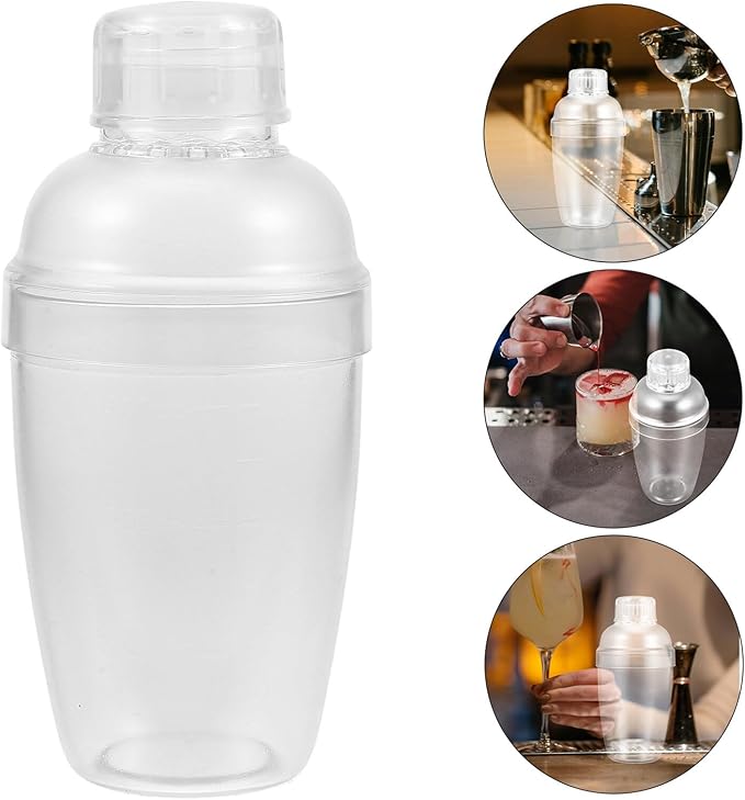 Angoily Clear Plastic Cocktail Shaker with Measurement Scale Multifunctional Drink Mixer for Cocktails Protein Shakes and Iced Coffee Ergonomic Non-leak Design Bartender Tool