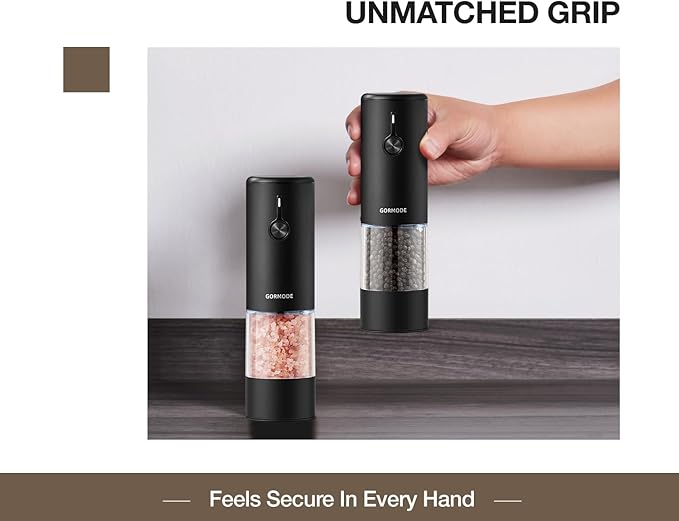 Stainless Steel Electric Salt and Pepper Grinder Set (Black) - 2 Pack Rechargeable Mills with LED Light, 6 Adjustable Grind Modes & Rustproof Design - Premium Kitchen Tool with USB-C Charging