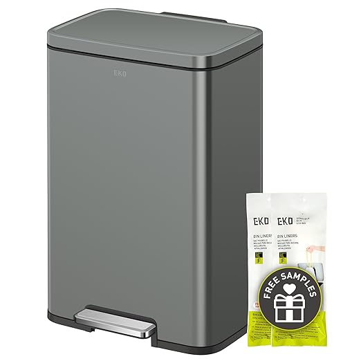 EKO Madison Nardo Grey Stainless Steel 50 Liter/13.2 Gallon Step Trash Can with Inner Liner - Fingerprint Resistant Finish