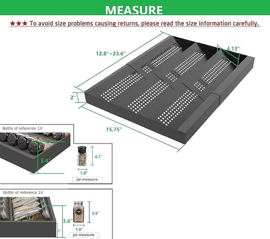 Expandable Metal Spice Drawer Organizer,3-Tier Slanted Seasoning Jars Tray for Kitchen Cabinet Drawers Insert/Countertop (Jars not included)-3Tier,2packs/Black