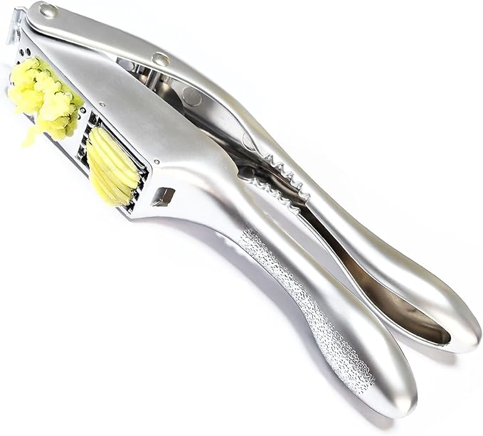 Garlic press and slicer 2 in 1,Effortlessly Crush, Slice, and Mince Garlic,with this Versatile Kitchen Tool - Perfect for Home Cooks and Professional Chefs Alike. (Pearl White)