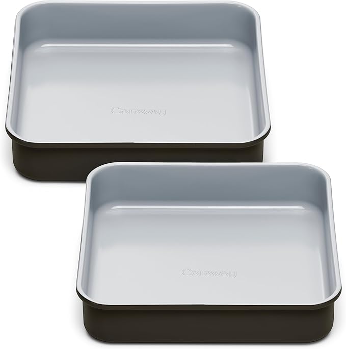 Caraway 9” Square Pan Duo - Non-Stick Ceramic Coating - Free From Forever Chemicals - Cake Pan Perfect for Brownies, Lemon Bars, & More - Black