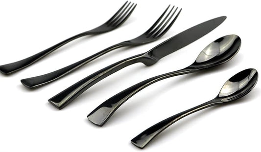 JASHII 18/10 Stainless Steel 20 Piece Mirror Polished Black Flatware Set,Dinner Knife Fork Salad Fork Dessert Spoon Coffee Spoon,Service for 4 ,Black Utensil Sets