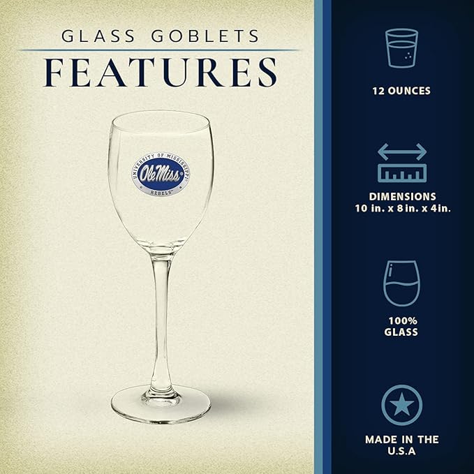 Heritage Pewter Ole Miss Rebels Glass Goblets β Set of 2 | 12 OZ Goblet Wine Glasses | Expertly Crafted Pewter Glass