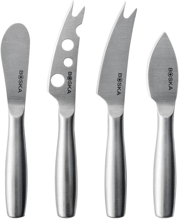 BOSKA Stainless Steel Cheese 4 Knife Set - Mini Copenhagen Knives For All Types of Cheese - Silver Non-Stick - Dishwasher Safe - For Kitchen Cooking
