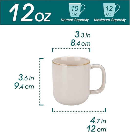 vancasso Coffee Mugs Set of 6, 12 Oz Ceramic Coffee Cups with Handle, Ceramic Unique Glaze Coffee Cup for Cappuccino, Latte, Tea, Cocoa, Dishwasher & Microwave Safe Gift Sets, Beige, Series PLAYA