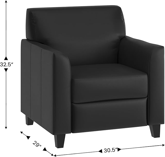 Flash Furniture Hercules Diplomat Series LeatherSoft Upholstered Side Reception Chair, Lobby Chair with Cushions and Flared Arms, Black