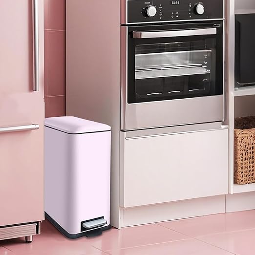 Pink Trash Can, 2.6 Gallon Bathroom Trash Can with Lid, Stainless Steel Garbage Can with Removable Liner Bucket, 10 Liter Rectangle Step Trash Bin for Office, Kitchen, Bedroom, Living Room