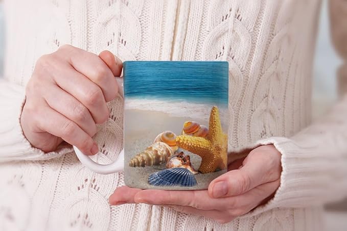 MUGBREW Seashells On The Beach Ceramic Coffee Mug Tea Cup, 11 OZ