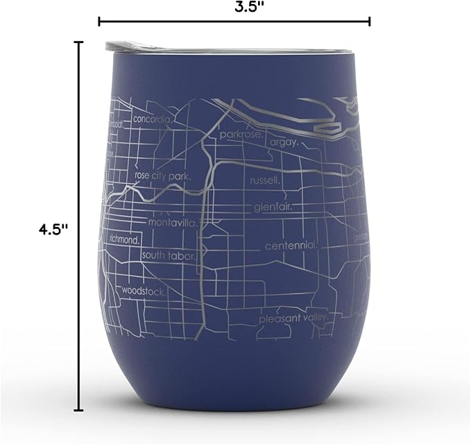 Well Told Engraved Portland Oregon Map Insulated Wine Tumbler, Etched Stainless Steel Cup (12 oz, Midnight Blue) City Map Insulated Tumbler, Custom Insulated Tumbler, Outdoor Drinkware