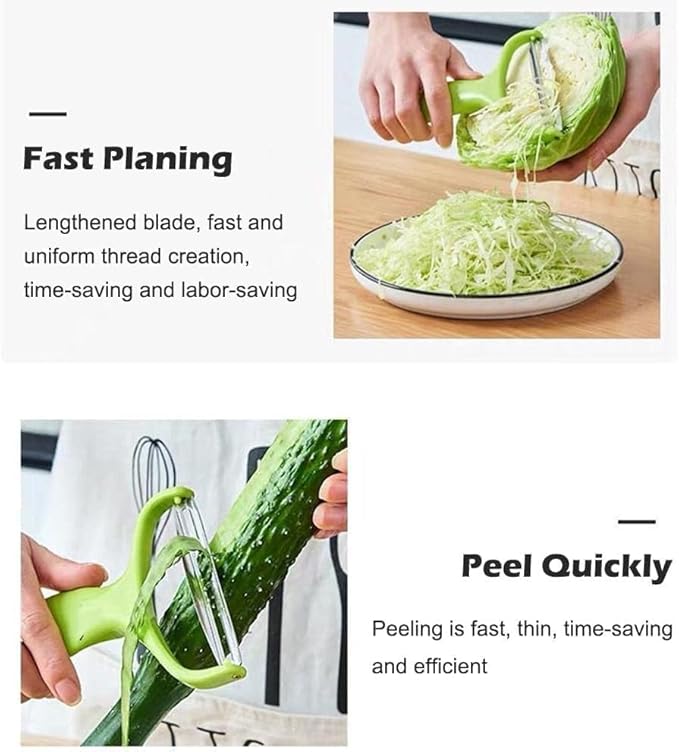 2Pcs Green Cabbage Shredder,Vegetable Cutter Cabbage Slicer,Stainless Steel Fruit Vegetable Potato Peeler Graters Kitchen Must Have for Home Restaurants Peeling, Grating and Slicing Tools