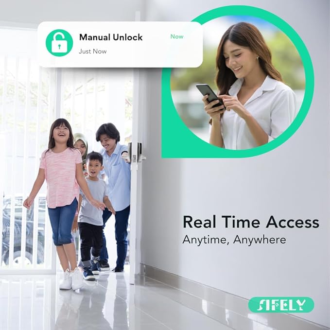 Built-in WiFi Fingerprint Smart Door Lock with Handle & Keypad – Remote Access & Auto-Lock, Keyless Entry for Home, Airbnb & Rental, 6-in-1 Unlock: Code/Card/App/Key, Works with Alexa & Google