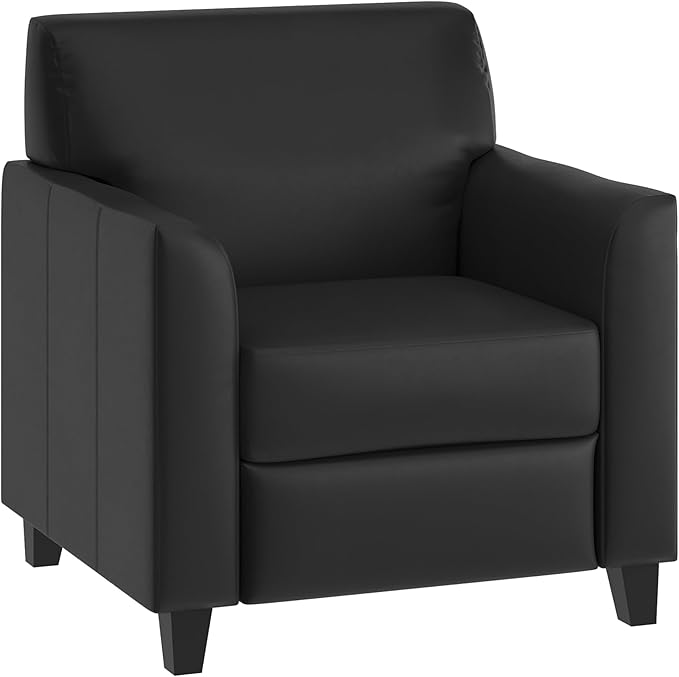 Flash Furniture Hercules Diplomat Series LeatherSoft Upholstered Side Reception Chair, Lobby Chair with Cushions and Flared Arms, Black