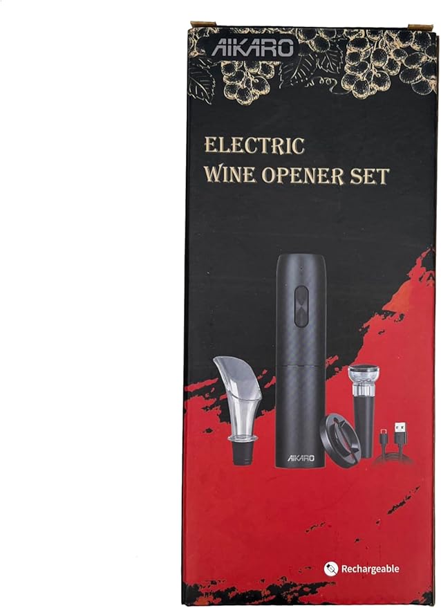 AIKARO - Electric Wine Bottle Opener Automatic Corkscrew, Rechargeable (Set A)