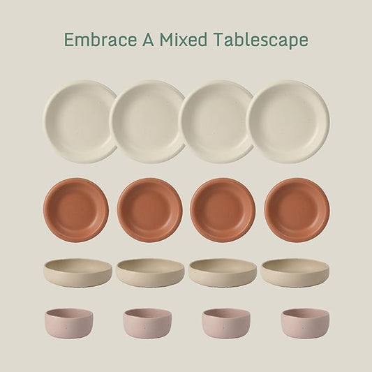 Bloomhouse - Two Time Oprah's Favorite Things Winner - Corsica Clay 16 Piece Stoneware Rustic Reactive Glaze Dinnerware Set - Stackable Plates and Bowls Set. Service for 4 - Matte Assorted Colors