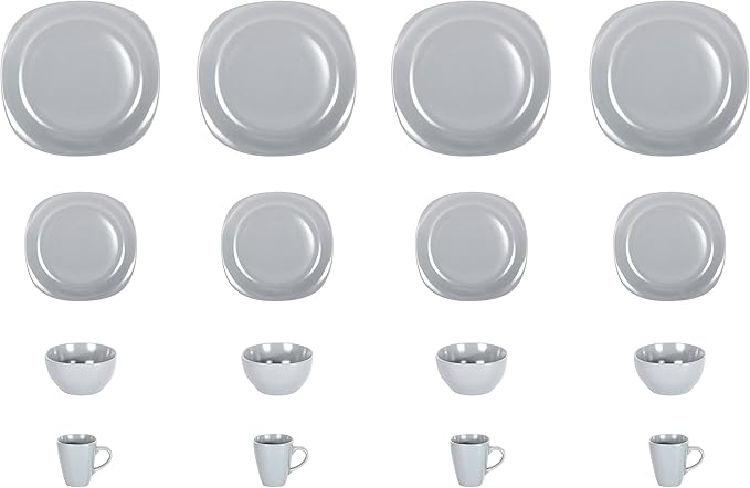 Stoneware Square 16pc Dinnerware Set, Matte Grey