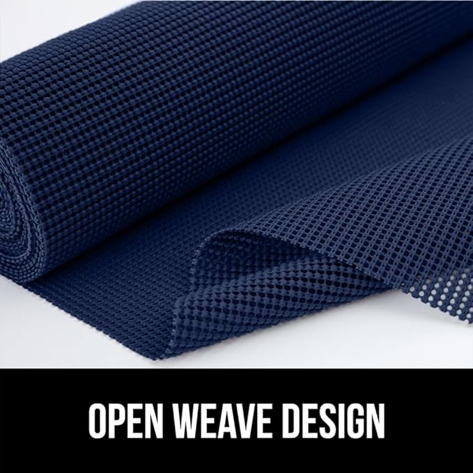 GORILLA GRIP powerGRIP Drawer Shelf and Cabinet Liner, Thick Strong Hold, Non-Adhesive Liners Protect Kitchen Cabinets and Cupboard, Bathroom Drawers, Easy Install, Breathable Mat, 20" x10', Navy Blue