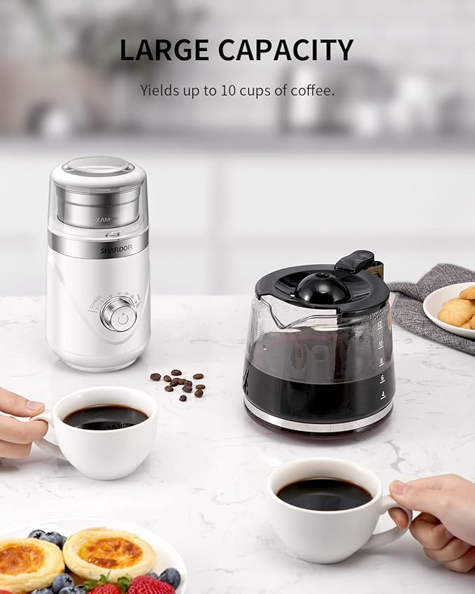 SHARDOR Electric Super Silent Blade Coffee Grinder, Timed Grind Control Rotary Knob, Adjustable Coarse to Fine for Coffee Beans, Spices & Herbs, with 1 Removable Stainless Steel Bowl, White