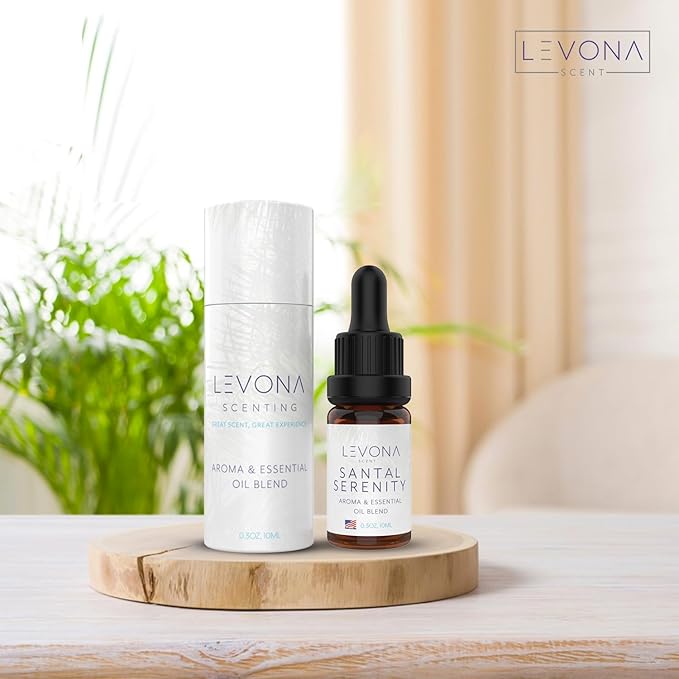Levona Scent Essential Oils - Scents for Home, Hotel & Office Use - Perfect for Home Diffuser & Humidifiers - Aroma Fragrance Oil, Ideal for Massage, Relaxation, and Spa - Santal Serenity, 10ml