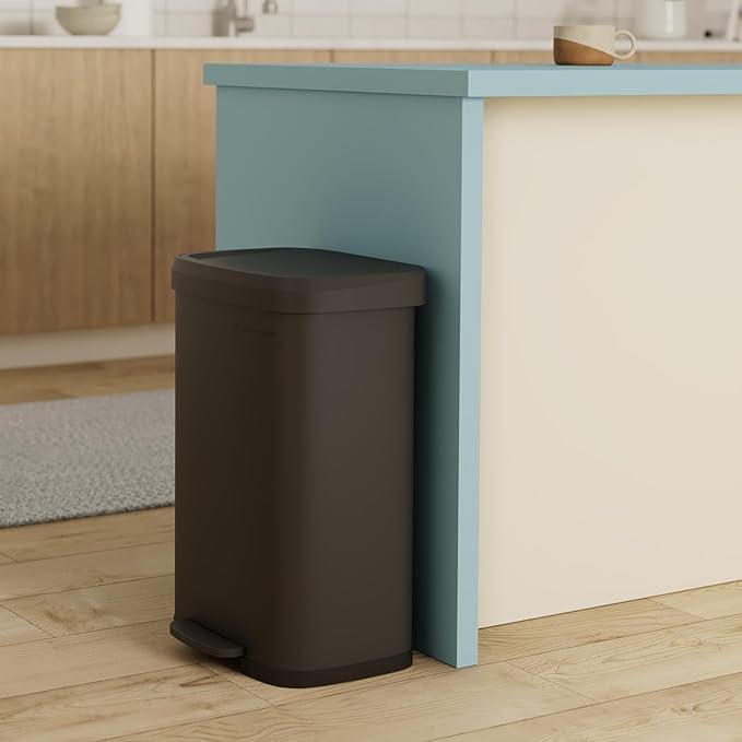 SONGMICS Kitchen Trash Can, 13 Gallon (50 L) Stainless Steel Garbage Can, with Stay-Open Lid and Step-on Pedal, Soft Closure, Tall, Large and Space-Saving, Black ULTB530B50
