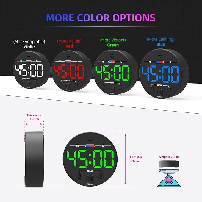 Large LED Digital Timer, Magnetic Countdown Loud Timer for Kitchen Cooking, Classroom Whiteboard, Kids, Toddler, Game, Productivity, Focus, Work, Task, Office, Meeting – Small, Simple, Visual, Green