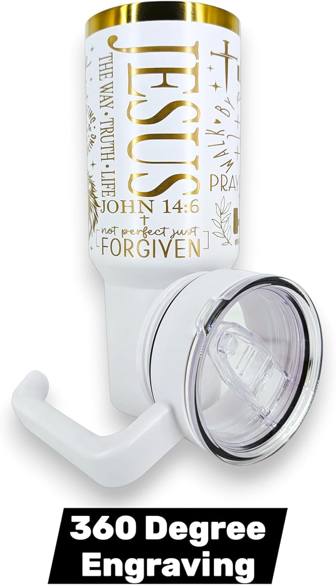 40oz Christian Tumbler with Handle & Straw | Stainless Steel Insulated Travel Mug | Christian Gift | Faith-Based Inspirational Cup (JesusThe Way Truth Life)