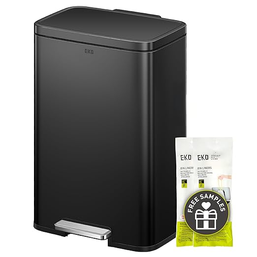 EKO Madison Matte Black 50 Liter/13.2 Gallon Step Trash Can with Inner Liner - Fingerprint Resistant Finish