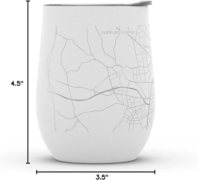 Well Told Engraved Providence Rhode Island Map Insulated Wine Tumbler, Etched Stainless Steel Wine Tumbler (12 oz, White) City Map Insulated Tumbler, Custom Insulated Tumbler, Outdoor Drinkware