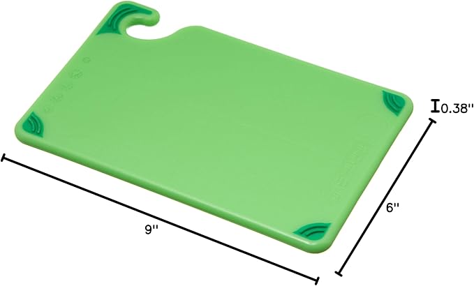 San Jamar Saf-T-Grip Plastic Cutting Board with Safety Hook, 6" x 9" x 0.375", Green, (Pack of 6)
