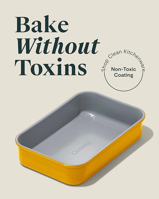 Caraway Nonstick 9β x 6.5β Small Rectangle Baking Pan Duo β Non-Toxic, PTFE & PFOA Free β Aluminized Steel Core β Deep Ceramic Baking Pan for Casseroles, Lasagna & More - Marigold